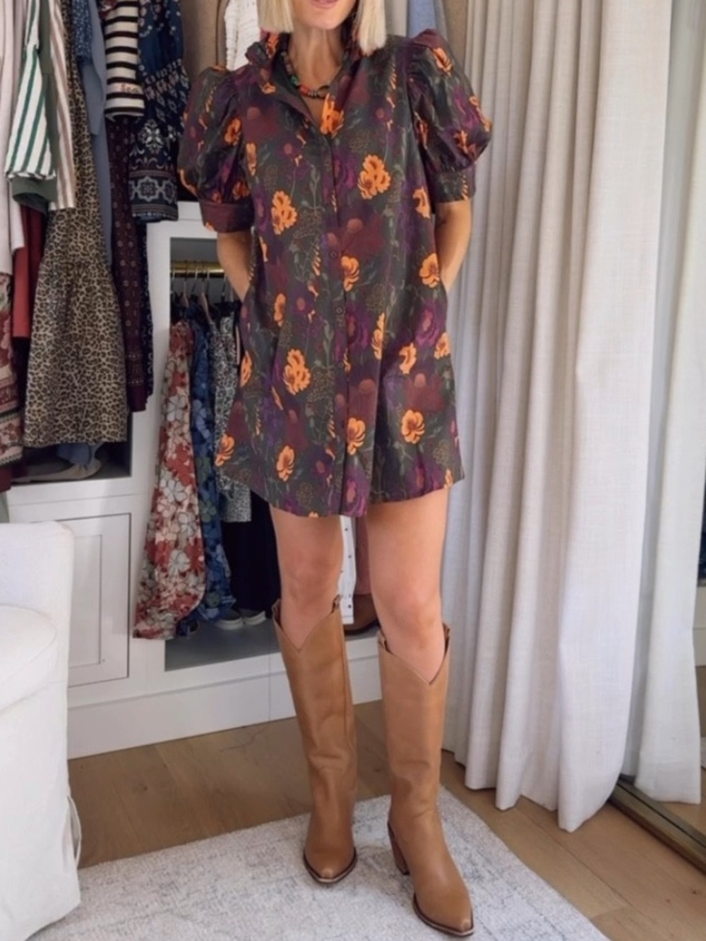 Hyacinth House by Tuckernuck Floral Puff-Sleeve Tunic Dress